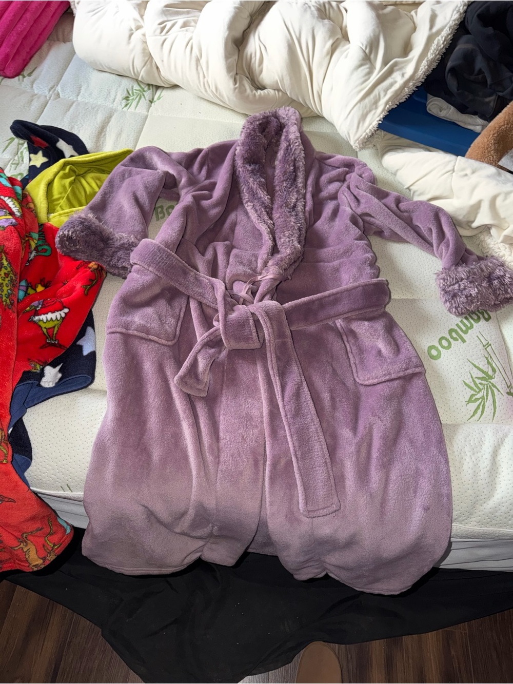 Midnight by Carole Hochman Lavender Plush Robe with Faux-Fur Trim